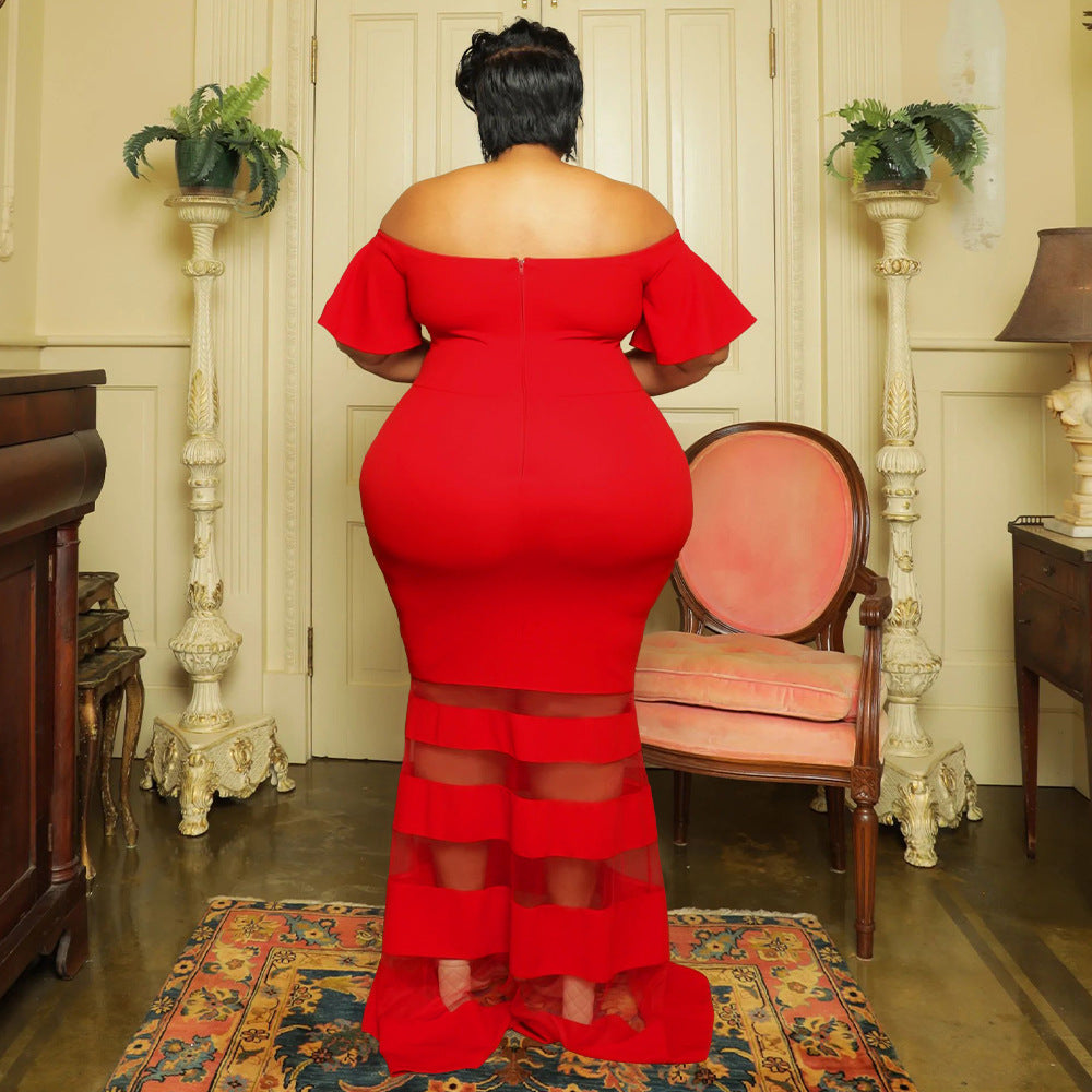 LADIES PLUS SIZE OFF THE SHOULDER DRESS BLACK / WHITE / BLUE / RED / GREEN (SIZE XL - 5XL)
