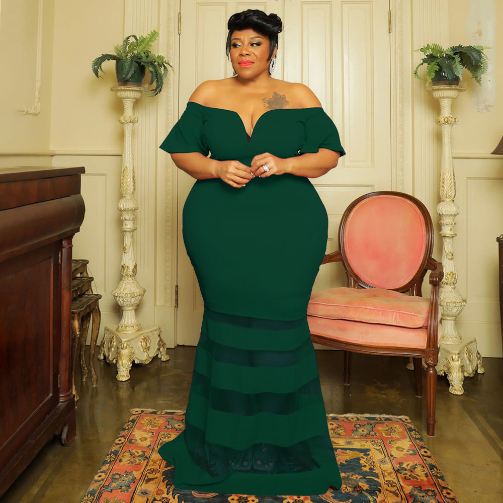 LADIES PLUS SIZE OFF THE SHOULDER DRESS BLACK / WHITE / BLUE / RED / GREEN (SIZE XL - 5XL)