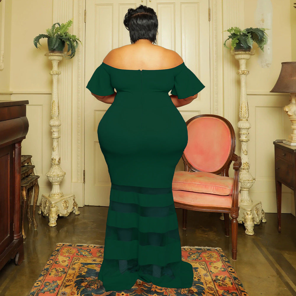 LADIES PLUS SIZE OFF THE SHOULDER DRESS BLACK / WHITE / BLUE / RED / GREEN (SIZE XL - 5XL)