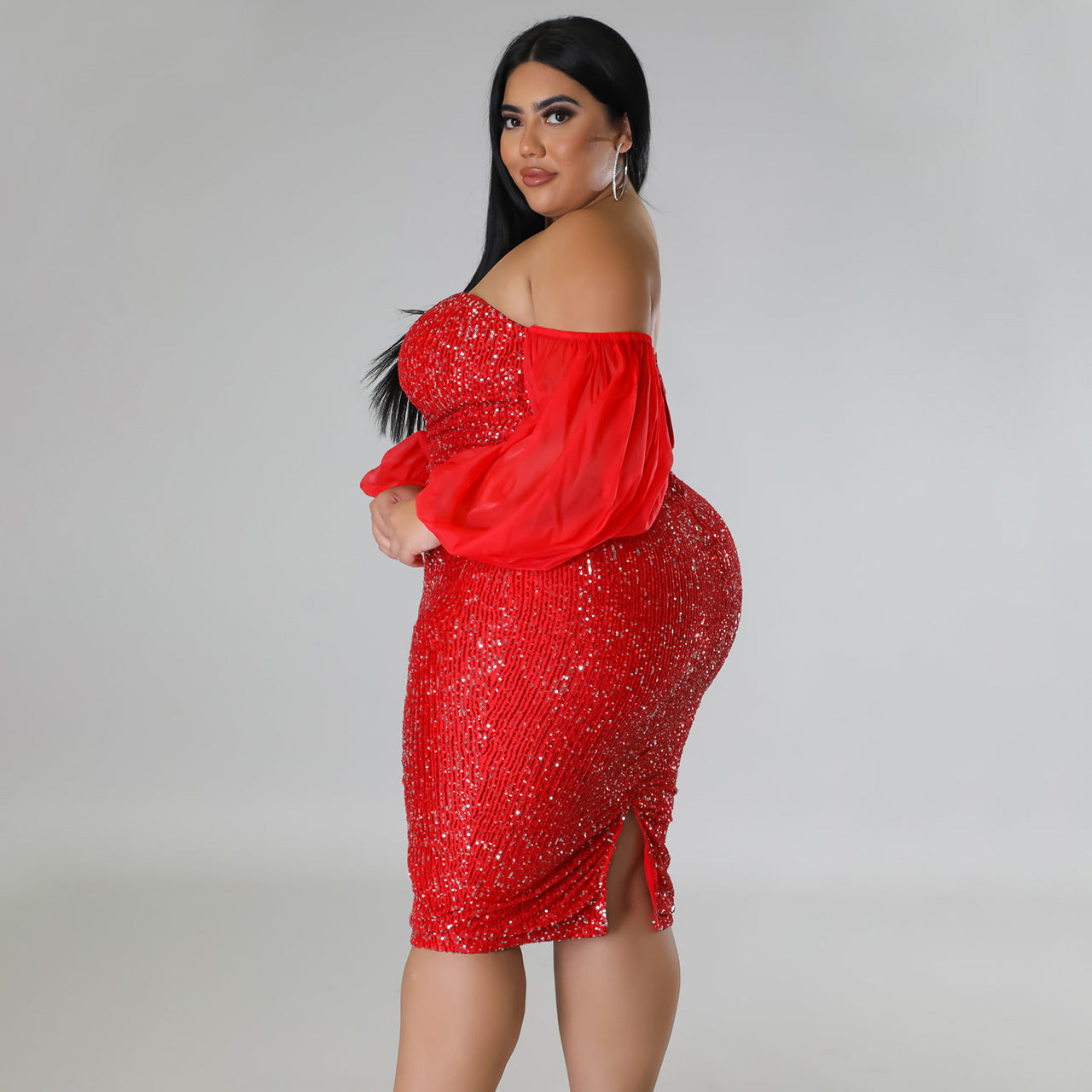 LADIES PLUS SIZE STRAPLESS EVENING DRESS BLACK / RED / CHAMPAGNE / GREEN / BLUE / WINE RED (SIZE L - 5XL)
