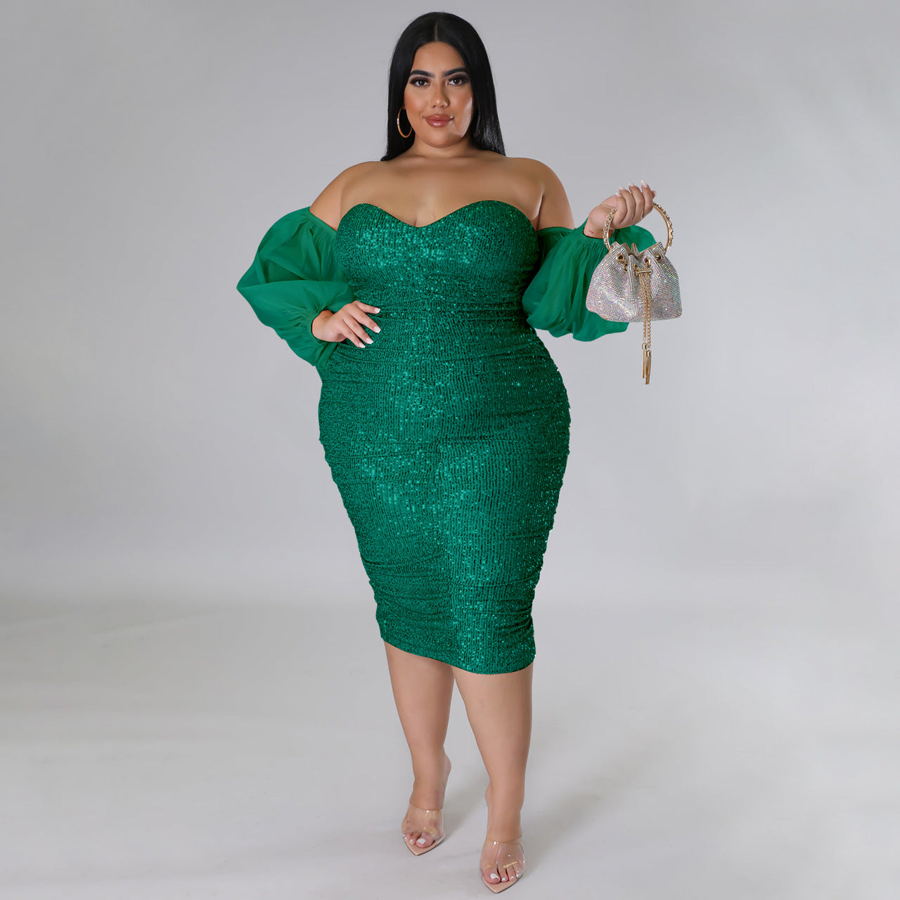 LADIES PLUS SIZE STRAPLESS EVENING DRESS BLACK / RED / CHAMPAGNE / GREEN / BLUE / WINE RED (SIZE L - 5XL)