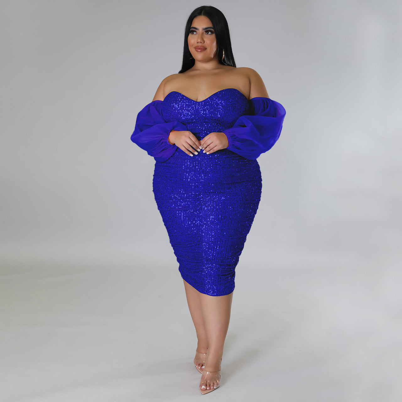 LADIES PLUS SIZE STRAPLESS EVENING DRESS BLACK / RED / CHAMPAGNE / GREEN / BLUE / WINE RED (SIZE L - 5XL)