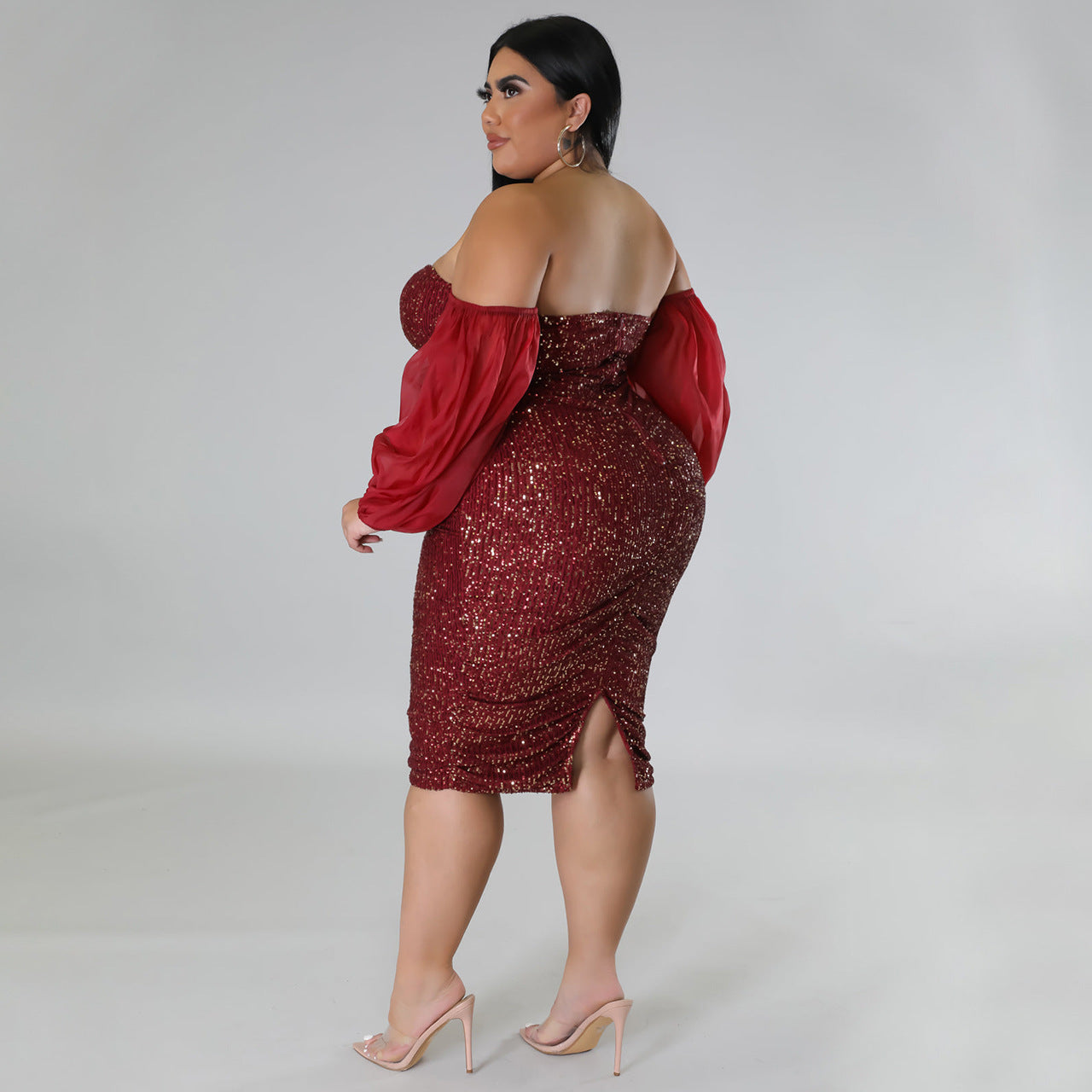 LADIES PLUS SIZE STRAPLESS EVENING DRESS BLACK / RED / CHAMPAGNE / GREEN / BLUE / WINE RED (SIZE L - 5XL)