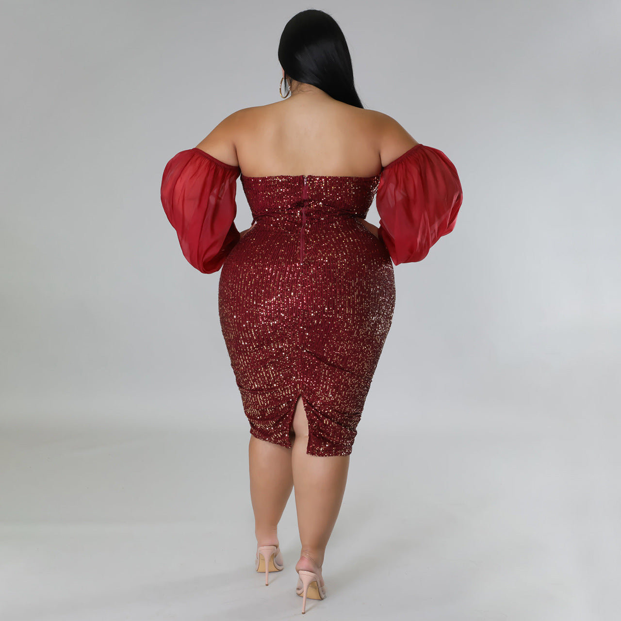LADIES PLUS SIZE STRAPLESS EVENING DRESS BLACK / RED / CHAMPAGNE / GREEN / BLUE / WINE RED (SIZE L - 5XL)