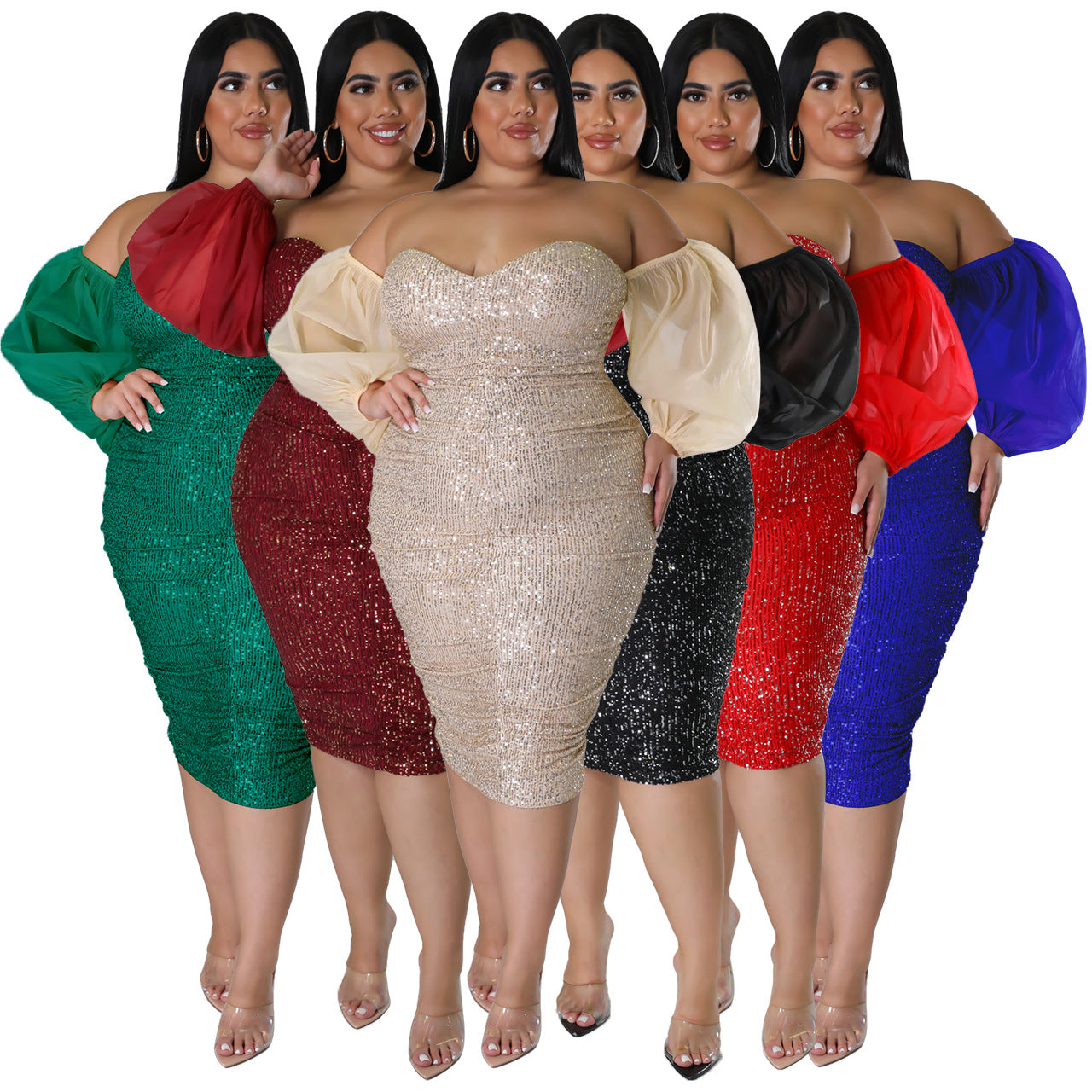 LADIES PLUS SIZE STRAPLESS EVENING DRESS BLACK / RED / CHAMPAGNE / GREEN / BLUE / WINE RED (SIZE L - 5XL)