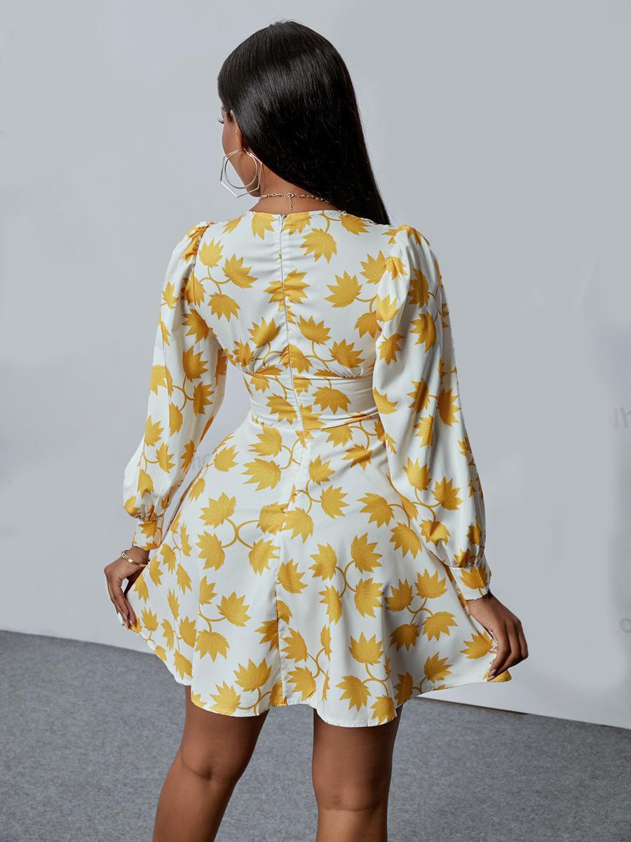LADIES PLUS SIZE LONG SLEEVE DRESS YELLOW (SIZE XL - 5XL)