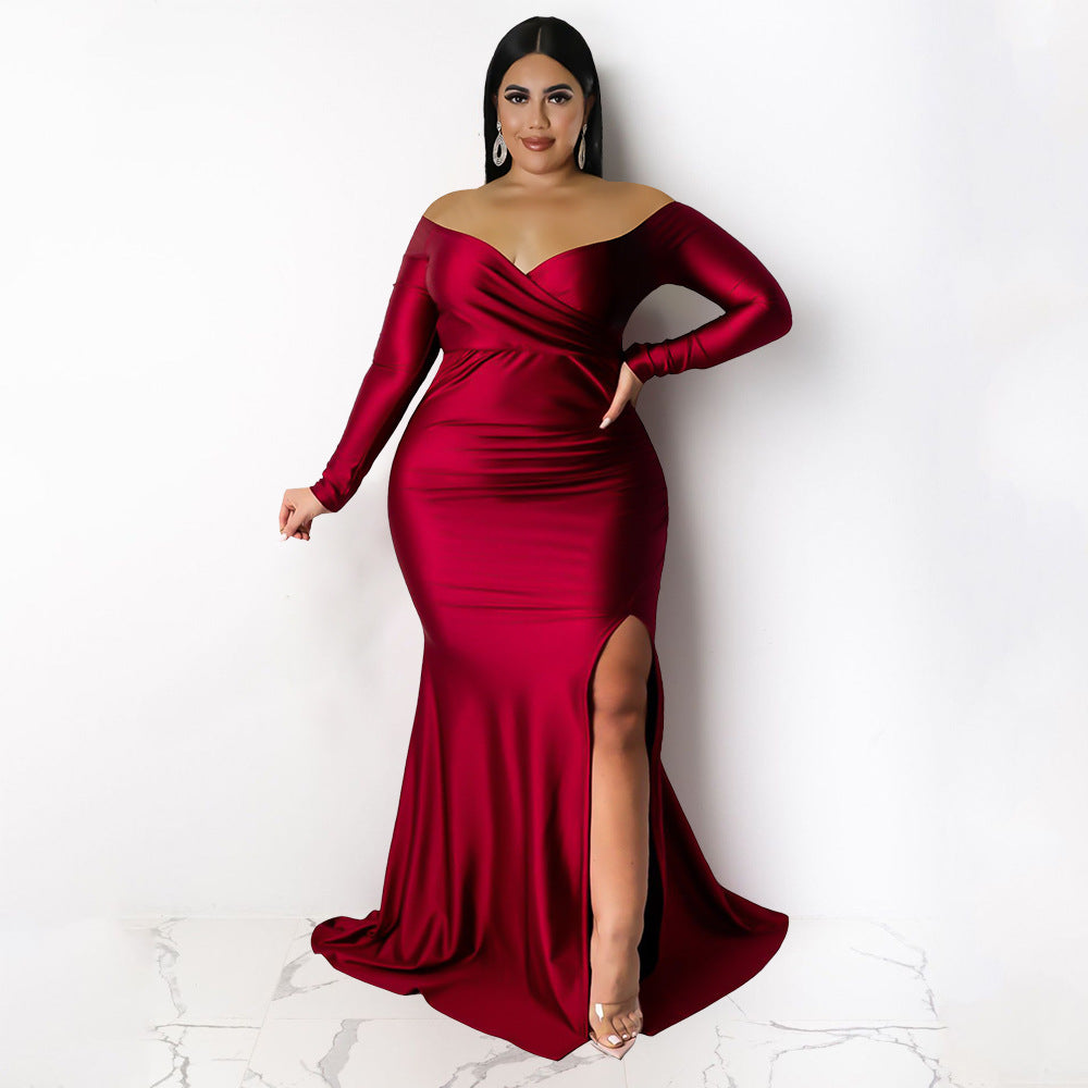 LADIES PLUS SIZE LONG SLEEVE DRESS RED / GREEN / BLUE / BLACK (SIZE L - XL)