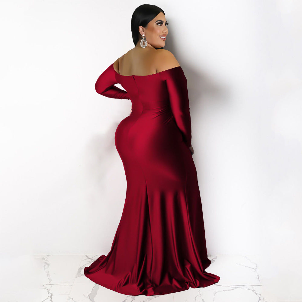 LADIES PLUS SIZE LONG SLEEVE DRESS RED / GREEN / BLUE / BLACK (SIZE L - XL)