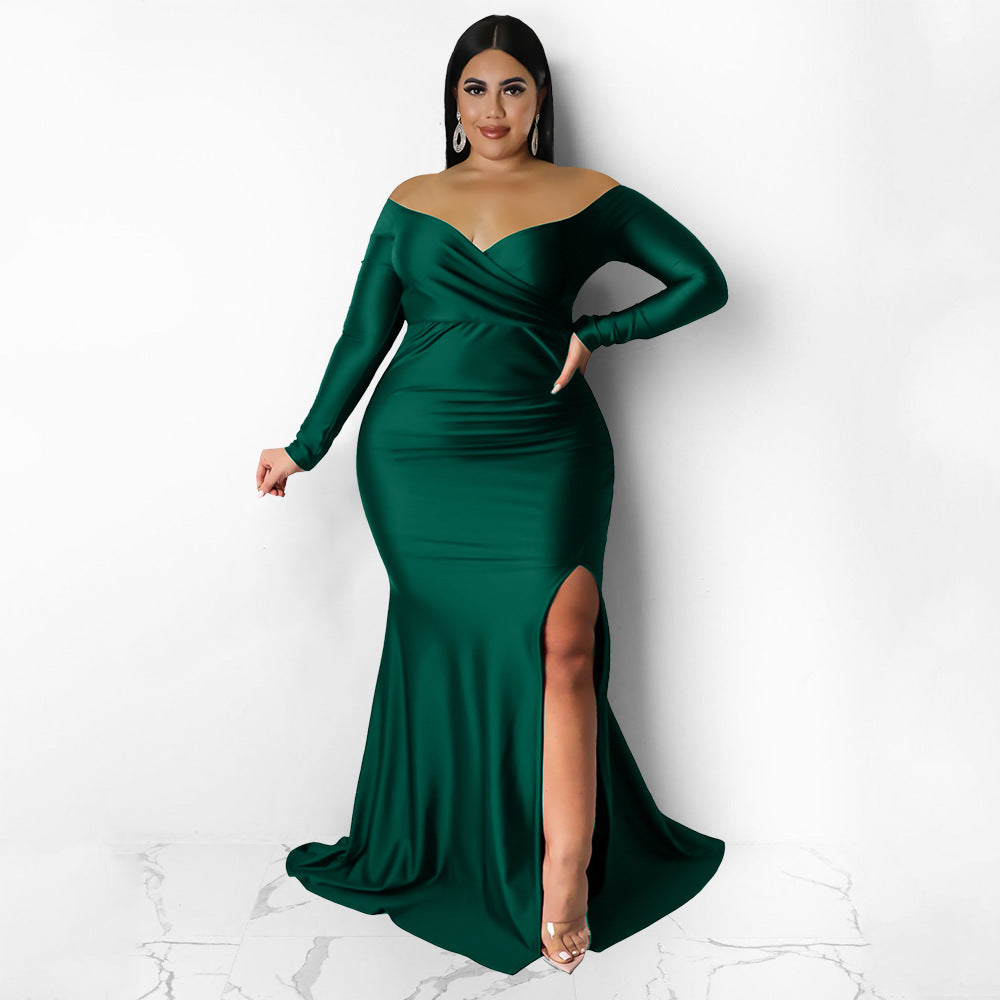 LADIES PLUS SIZE LONG SLEEVE DRESS RED / GREEN / BLUE / BLACK (SIZE L - XL)