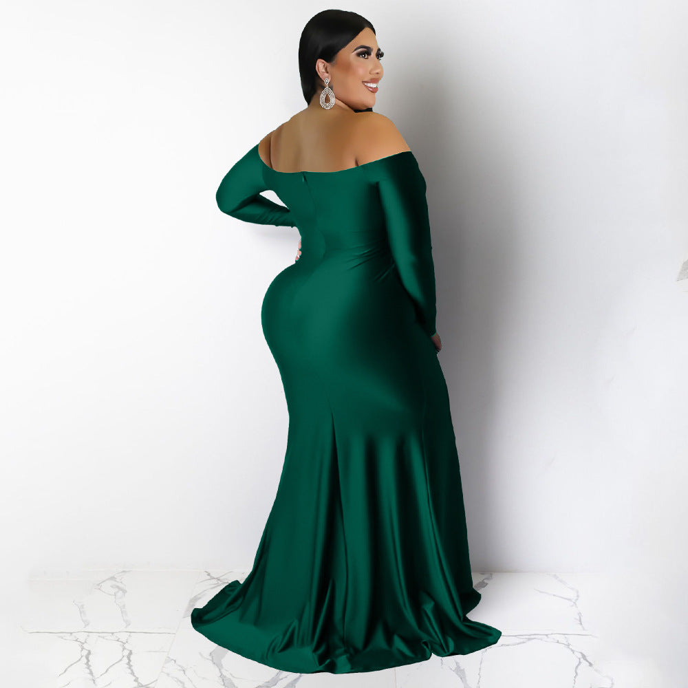 LADIES PLUS SIZE LONG SLEEVE DRESS RED / GREEN / BLUE / BLACK (SIZE L - XL)