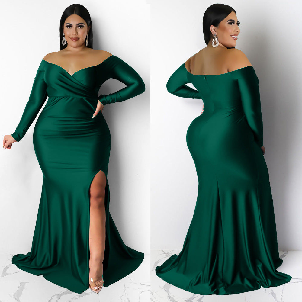 LADIES PLUS SIZE LONG SLEEVE DRESS RED / GREEN / BLUE / BLACK (SIZE L - XL)