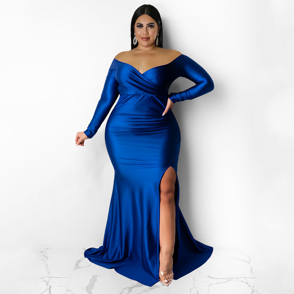 LADIES PLUS SIZE LONG SLEEVE DRESS RED / GREEN / BLUE / BLACK (SIZE L - XL)