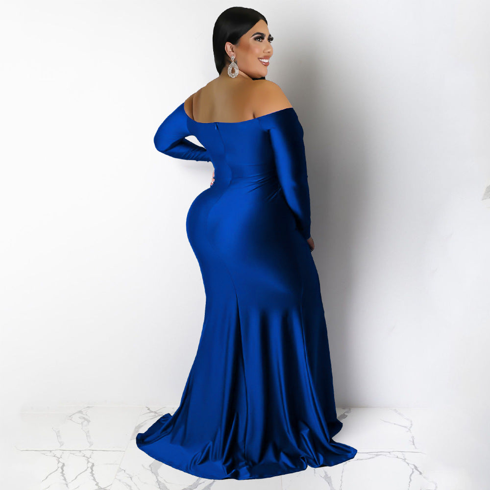 LADIES PLUS SIZE LONG SLEEVE DRESS RED / GREEN / BLUE / BLACK (SIZE L - XL)