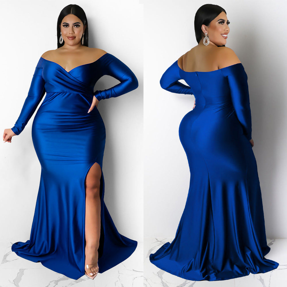 LADIES PLUS SIZE LONG SLEEVE DRESS RED / GREEN / BLUE / BLACK (SIZE L - XL)