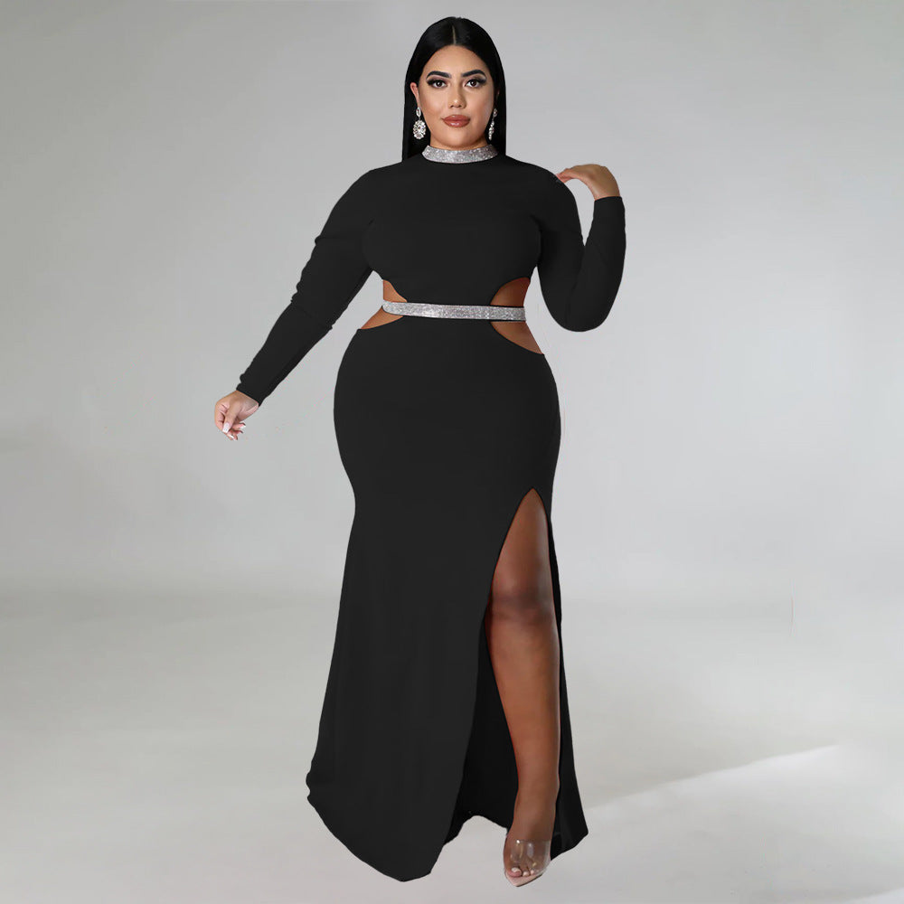 LADIES PLUS SIZE LONG SLEEVE CUT OUT DRESS ORANGE / RED / BLACK / WHITE / BLUE / GREEN (SIZE L - 4XL)