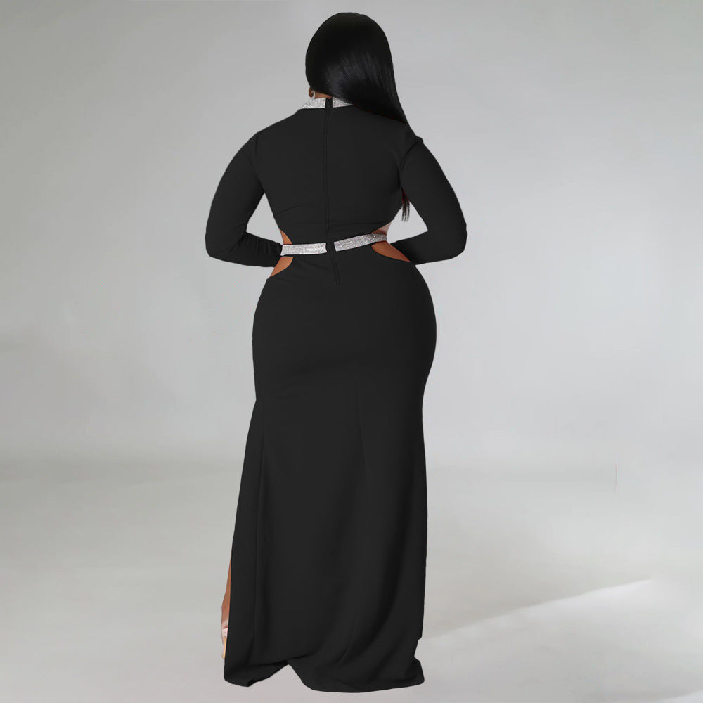 LADIES PLUS SIZE LONG SLEEVE CUT OUT DRESS ORANGE / RED / BLACK / WHITE / BLUE / GREEN (SIZE L - 4XL)