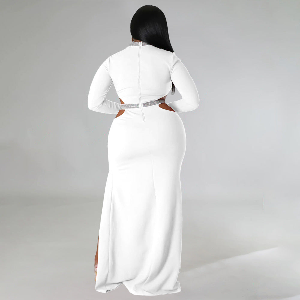 LADIES PLUS SIZE LONG SLEEVE CUT OUT DRESS ORANGE / RED / BLACK / WHITE / BLUE / GREEN (SIZE L - 4XL)
