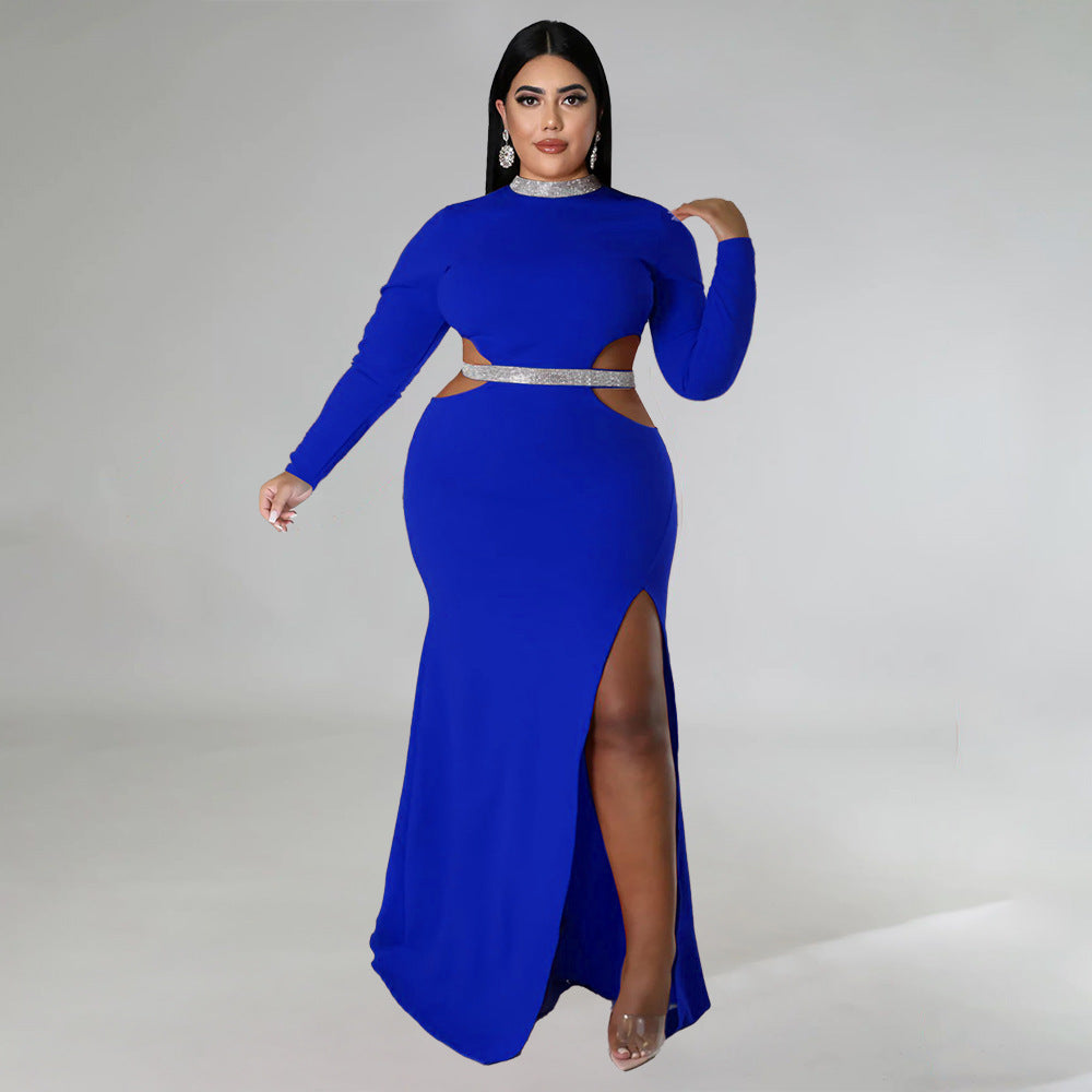 LADIES PLUS SIZE LONG SLEEVE CUT OUT DRESS ORANGE / RED / BLACK / WHITE / BLUE / GREEN (SIZE L - 4XL)