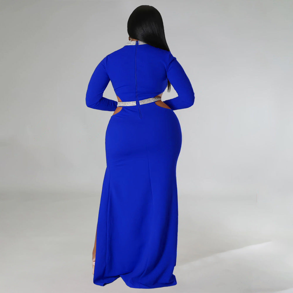 LADIES PLUS SIZE LONG SLEEVE CUT OUT DRESS ORANGE / RED / BLACK / WHITE / BLUE / GREEN (SIZE L - 4XL)