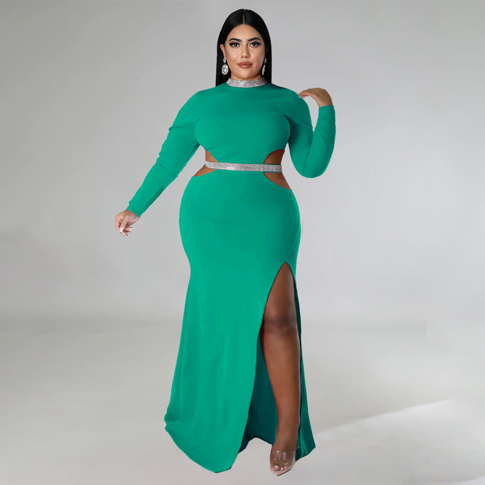 LADIES PLUS SIZE LONG SLEEVE CUT OUT DRESS ORANGE / RED / BLACK / WHITE / BLUE / GREEN (SIZE L - 4XL)