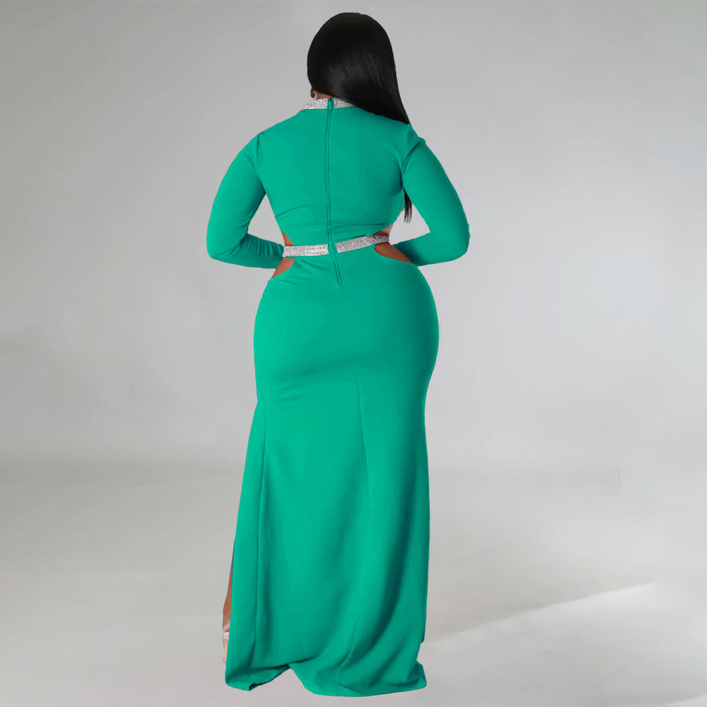 LADIES PLUS SIZE LONG SLEEVE CUT OUT DRESS ORANGE / RED / BLACK / WHITE / BLUE / GREEN (SIZE L - 4XL)