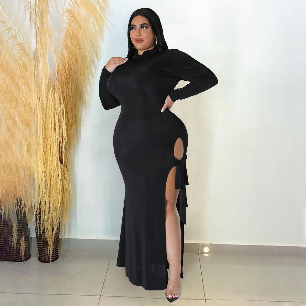 LADIES PLUS SIZE LONG SLEEVE DRESS DARK GREEN / BLACK / WHITE (SIZE S - 5XL)