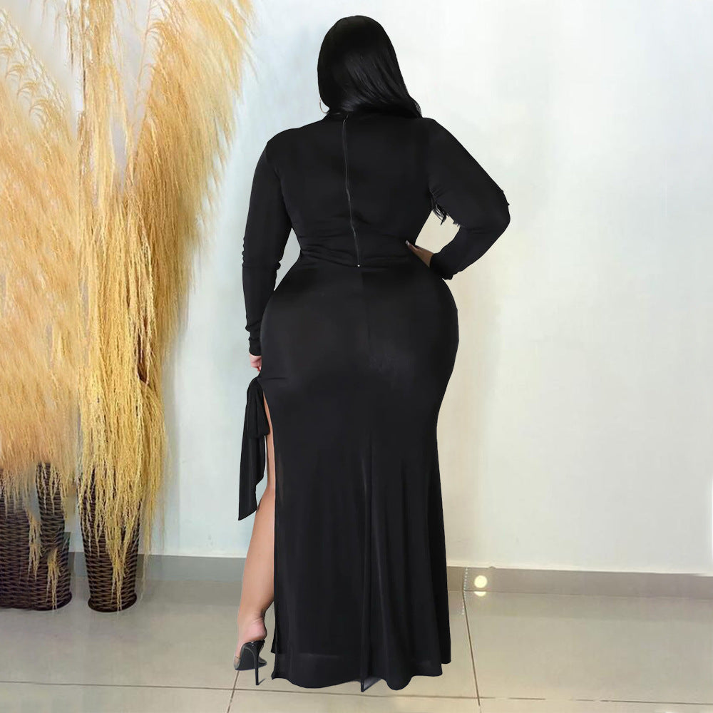 LADIES PLUS SIZE LONG SLEEVE DRESS DARK GREEN / BLACK / WHITE (SIZE S - 5XL)