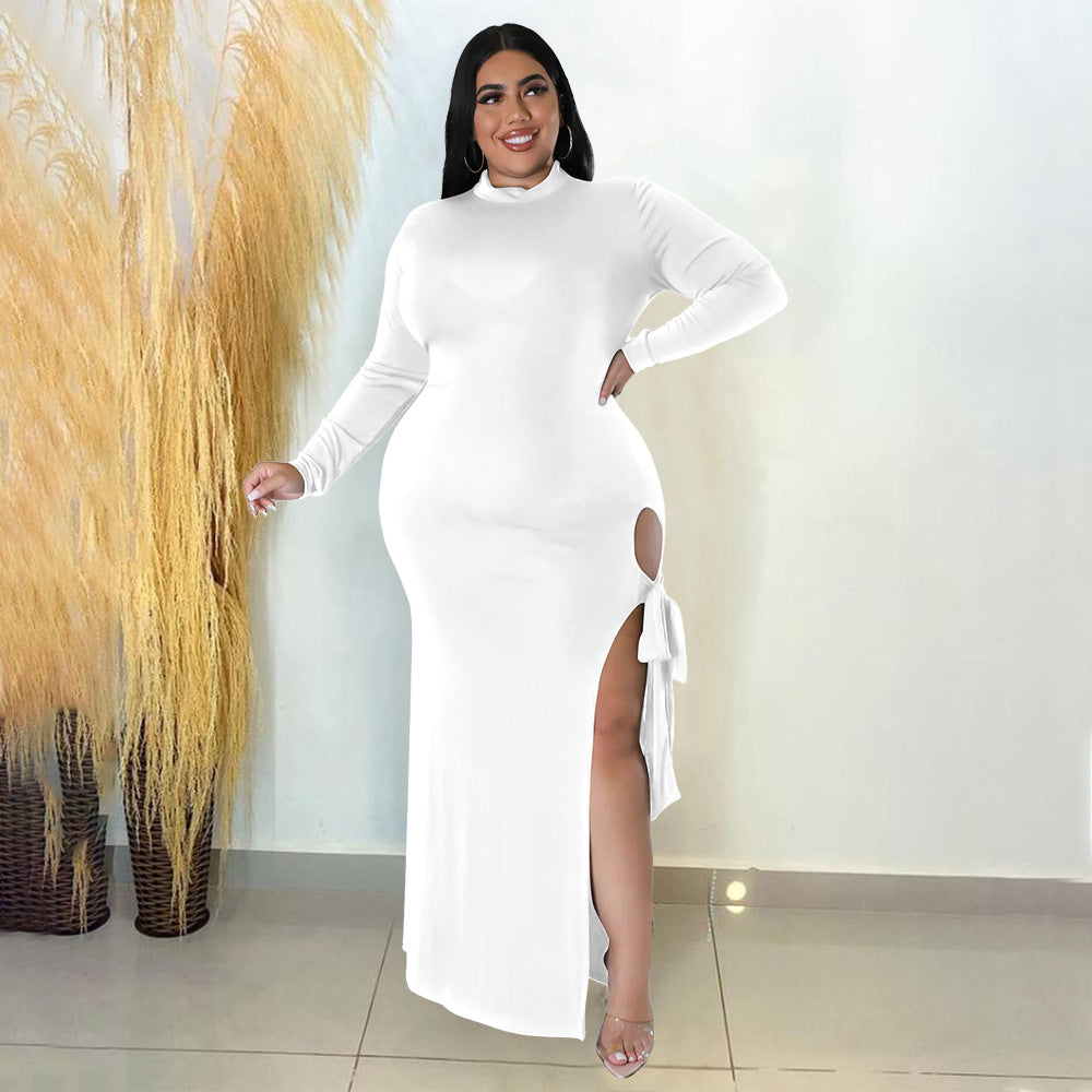 LADIES PLUS SIZE LONG SLEEVE DRESS DARK GREEN / BLACK / WHITE (SIZE S - 5XL)
