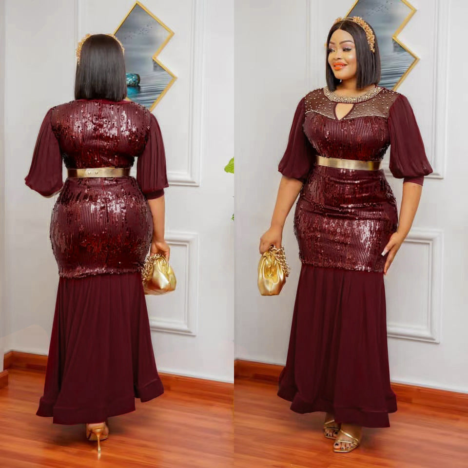 LADIES PLUS SIZE PARTY DRESS DARK BLUE / BLUE / WINE RED / GREEN (SIZE L - 3XL)