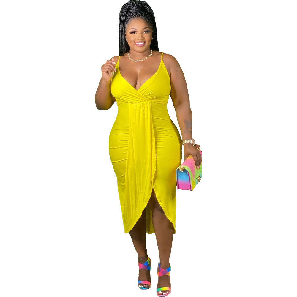 LADIES PLUS SIZE DRESS YELLOW / ORANGE / BLACK (SIZE S - 5XL)
