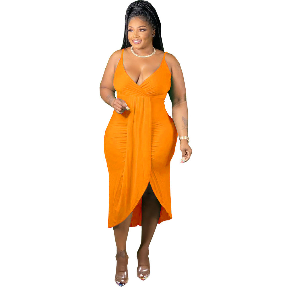 LADIES PLUS SIZE DRESS YELLOW / ORANGE / BLACK (SIZE S - 5XL)