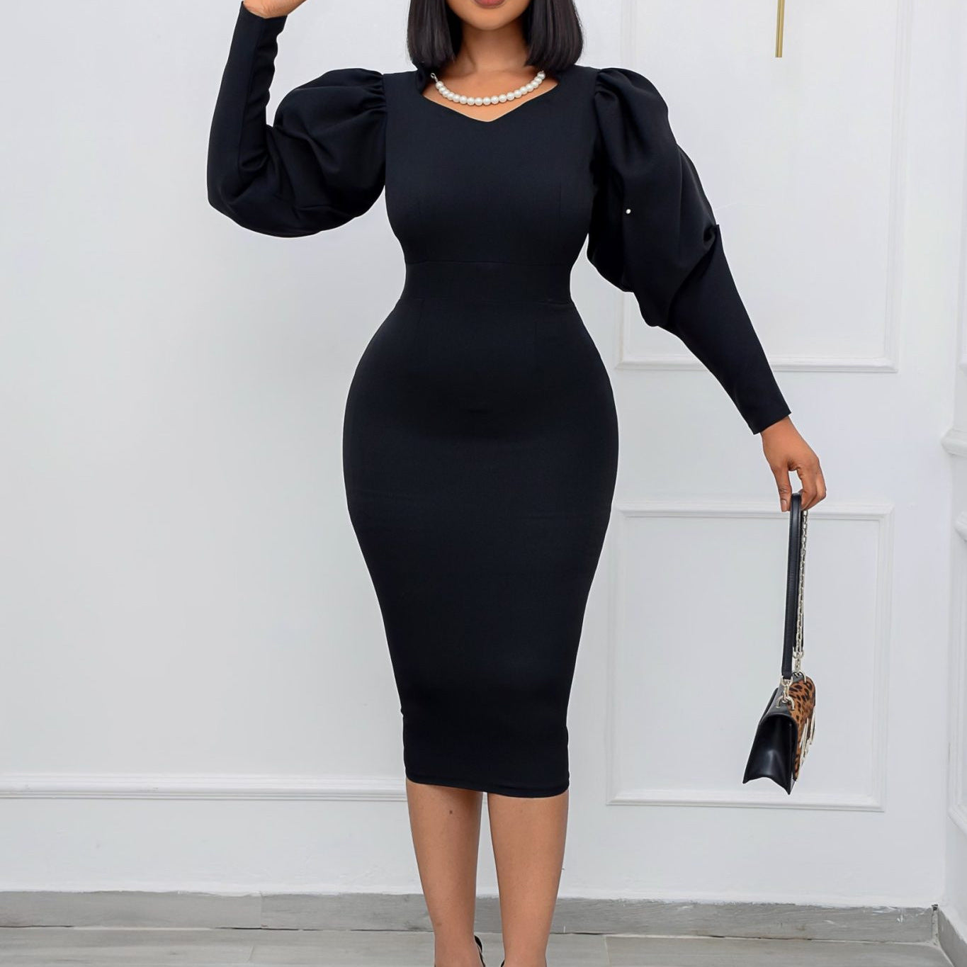 LADIES PLUS SIZE LONG SLEEVE DRESS RED / GREEN / BLACK (SIZE S - 3XL)