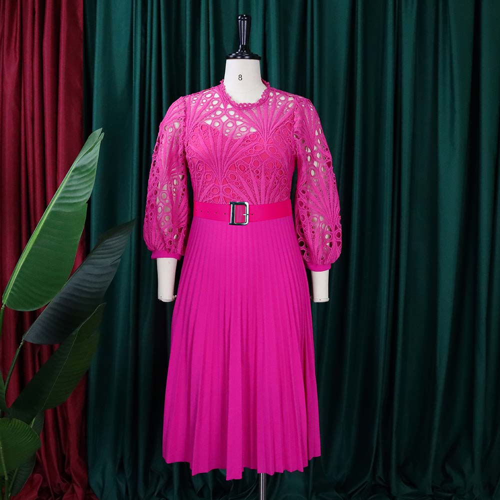 LADIES PLUS SIZE LONG SLEEVE DRESS WHITE / PINK / BLACK / BRIGHT PINK (SIZE S - 3XL)