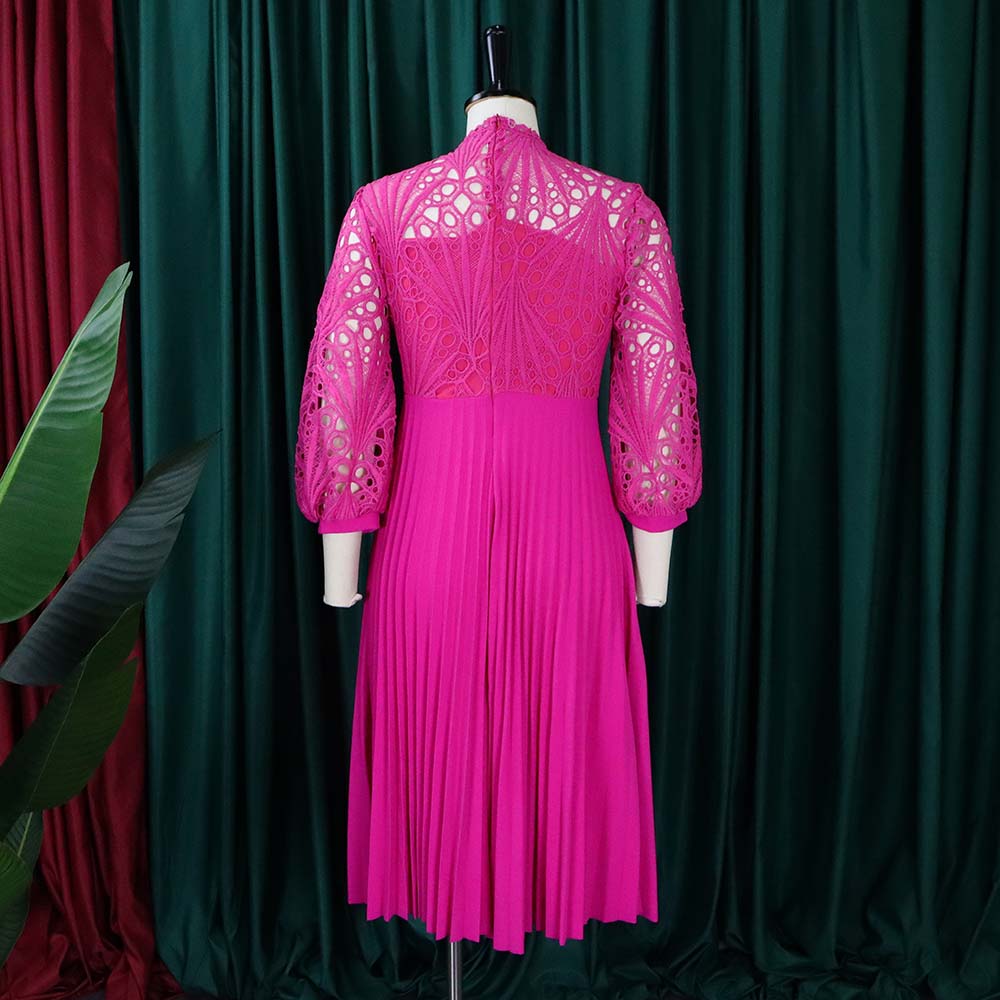 LADIES PLUS SIZE LONG SLEEVE DRESS WHITE / PINK / BLACK / BRIGHT PINK (SIZE S - 3XL)