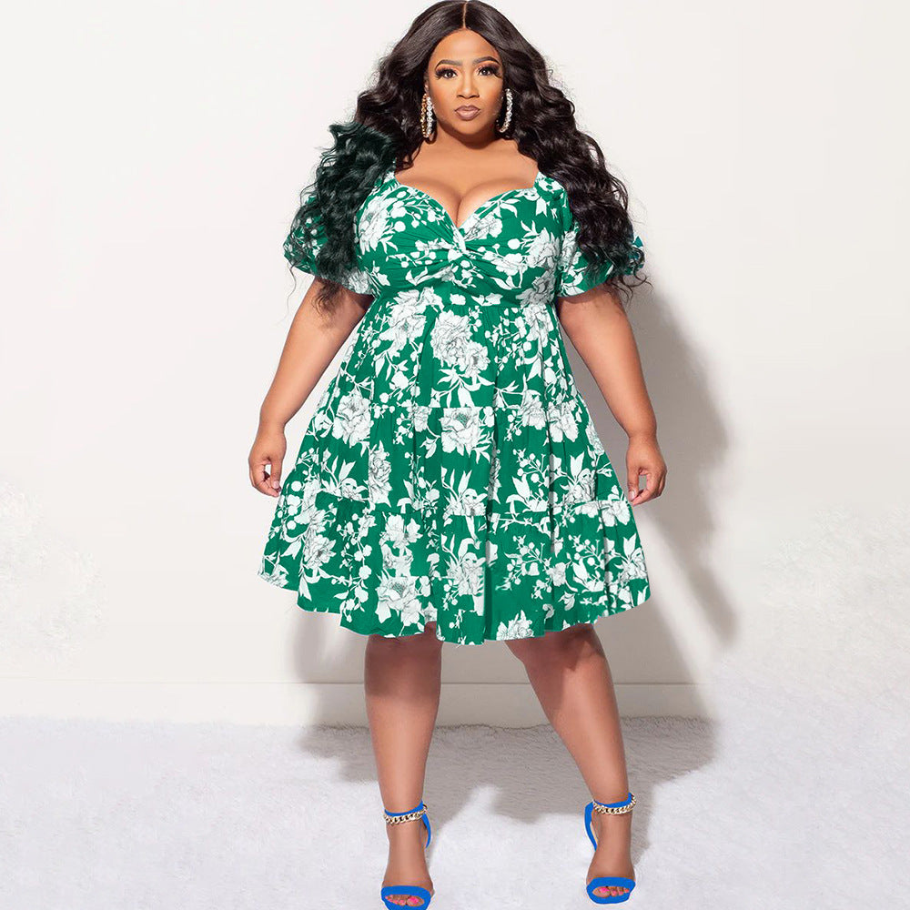 LADIES PLUS SIZE SHORT SLEEVE DRESS BLUE / PINK / BLACK / GREEN (SIZE L - 4XL)