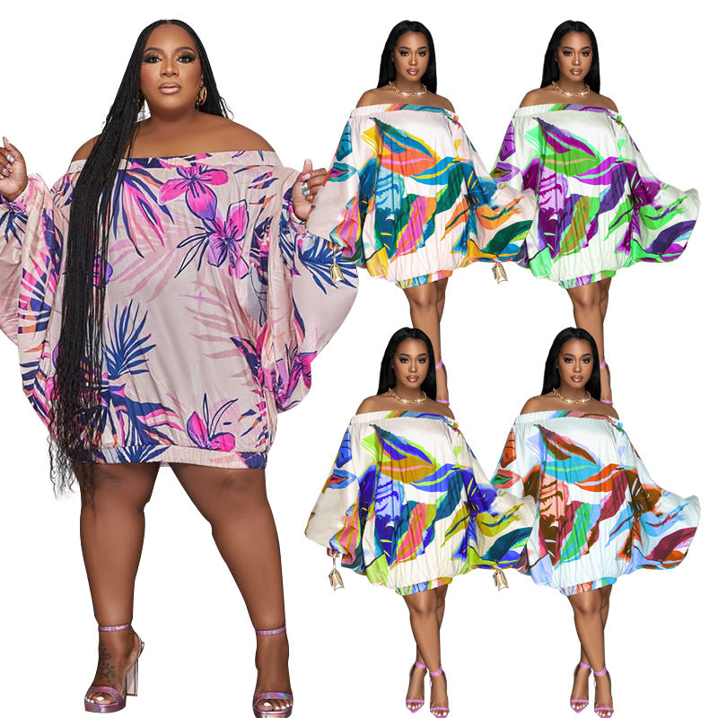 LADIES PLUS SIZE OFF THE SHOULDER DRESS BLUE / TURQUOISE / PURPLE / WINE RED / PINK (SIZE S - 5XL)