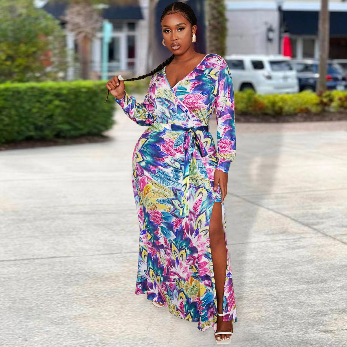 LADIES PLUS SIZE LONG SLEEVE DRESS (SIZE L - 4XL)