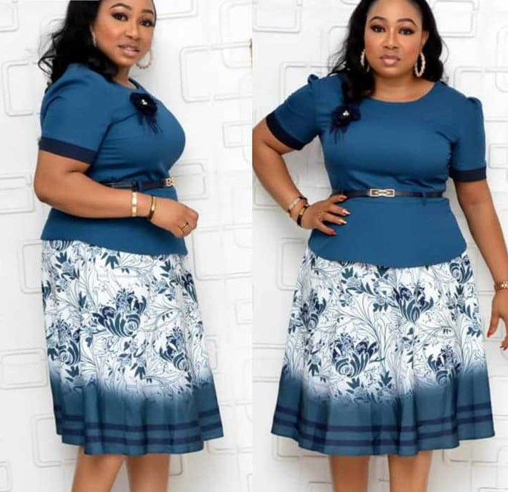 LADIES PLUS SIZE SHORT SLEEVE DRESS BLACK / BLUE (SIZE 2XL - 6XL)