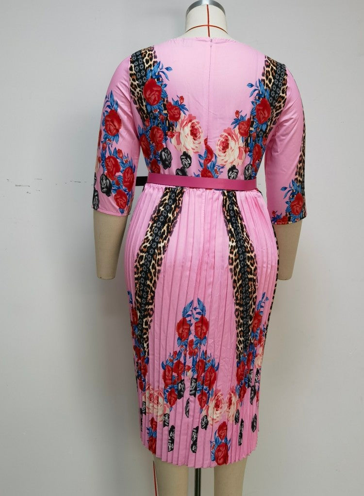 LADIES PLUS SIZE PRINTED DRESS PINK / BLUE / TURQUOISE (SIZE 2XL - 6XL)