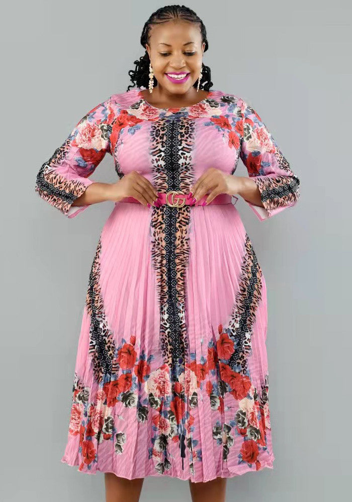 LADIES PLUS SIZE PRINTED DRESS PINK / BLUE / TURQUOISE (SIZE 2XL - 6XL)