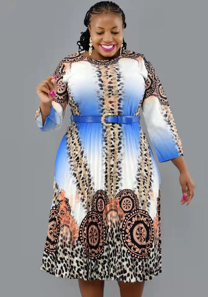 LADIES PLUS SIZE PRINTED DRESS PINK / BLUE / TURQUOISE (SIZE 2XL - 6XL)
