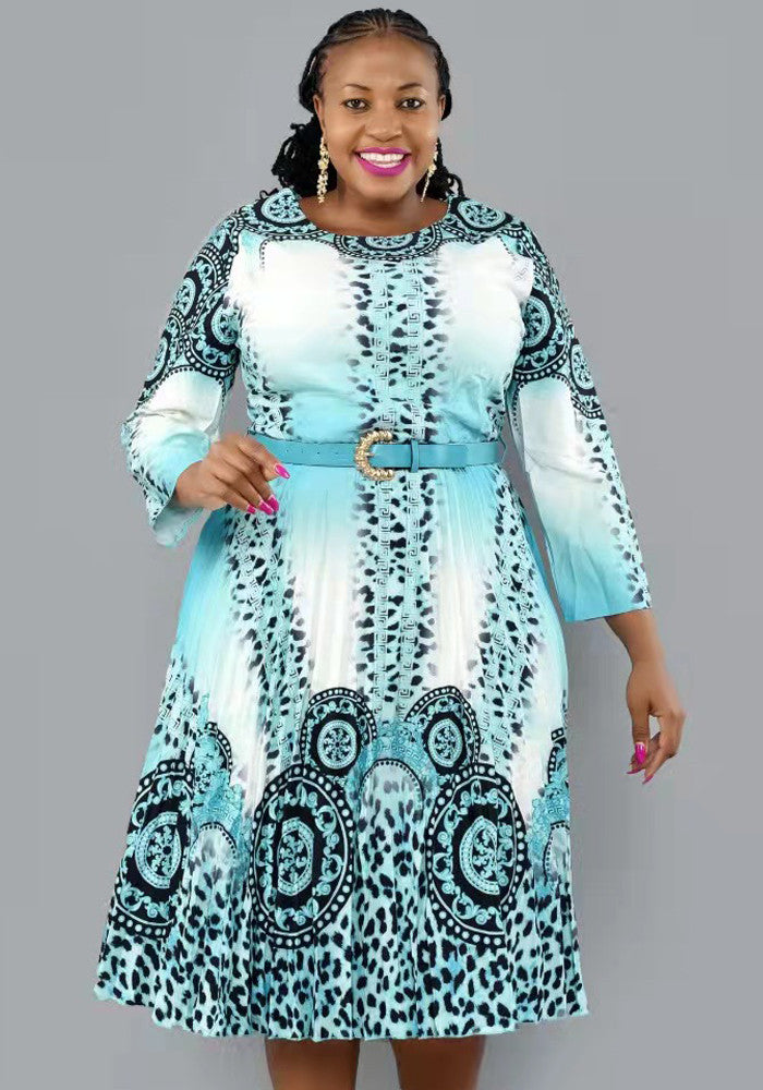 LADIES PLUS SIZE PRINTED DRESS PINK / BLUE / TURQUOISE (SIZE 2XL - 6XL)