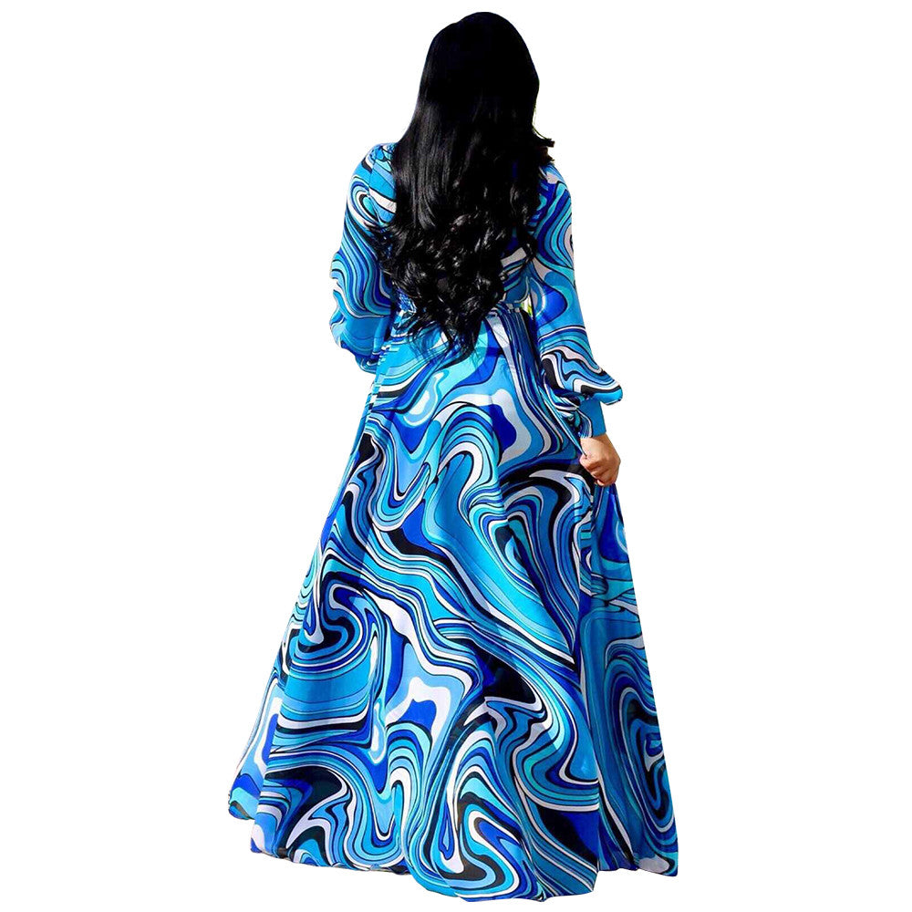 LADIES PLUS SIZE LONG SLEEVE DRESS BLUE / PINK (SIZE XL - 5XL)
