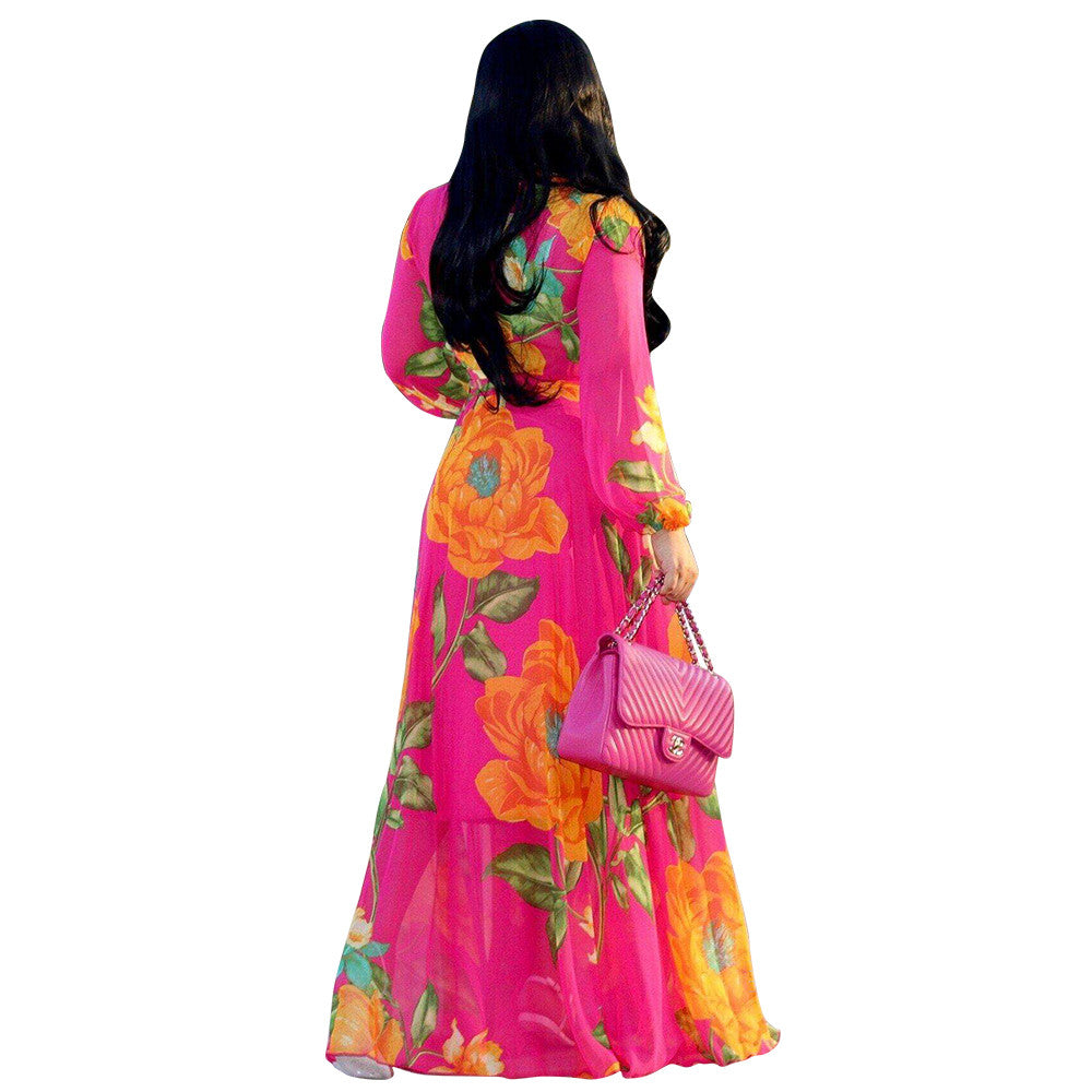 LADIES PLUS SIZE LONG SLEEVE DRESS BLUE / PINK (SIZE XL - 5XL)