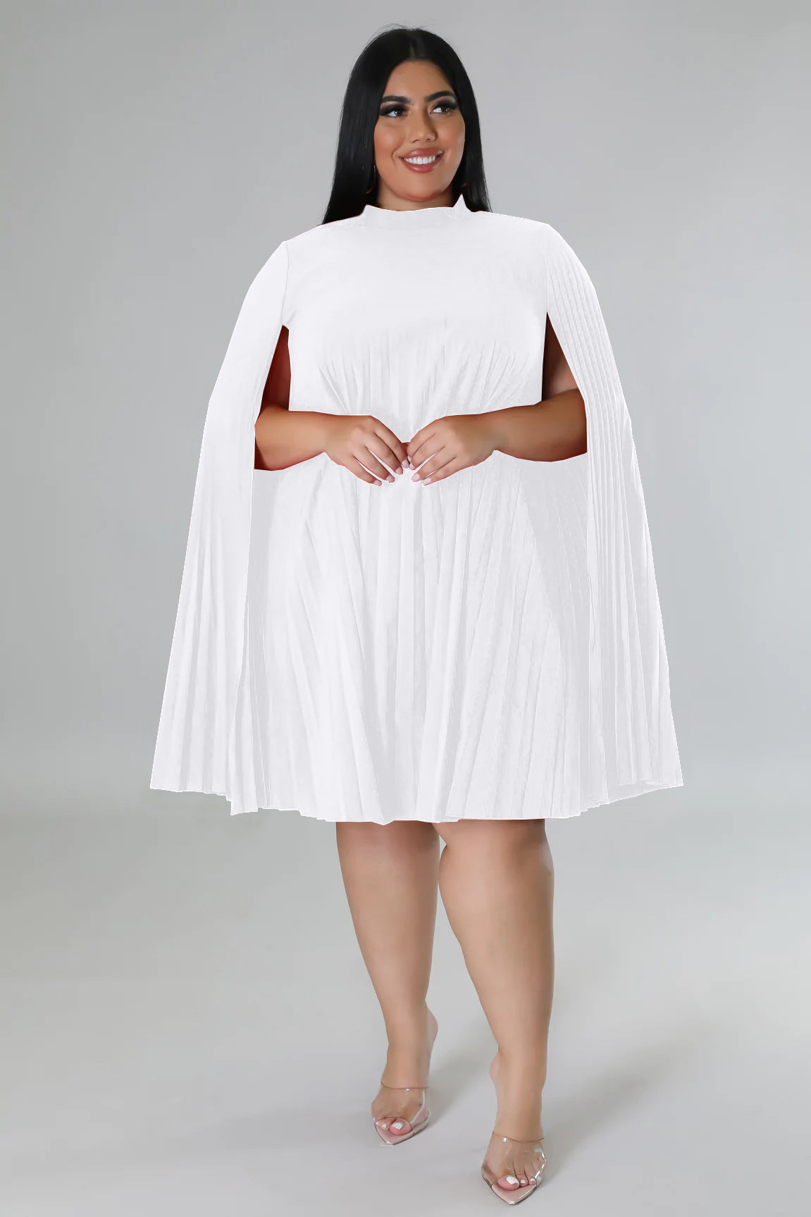 LADIES PLUS SIZE PLEATED DRESS WHITE / RED / BLACK (SIZE XL - 5XL)