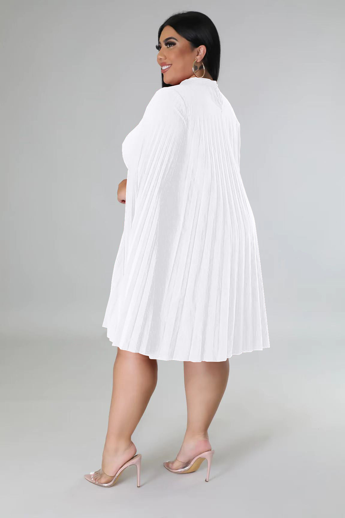 LADIES PLUS SIZE PLEATED DRESS WHITE / RED / BLACK (SIZE XL - 5XL)