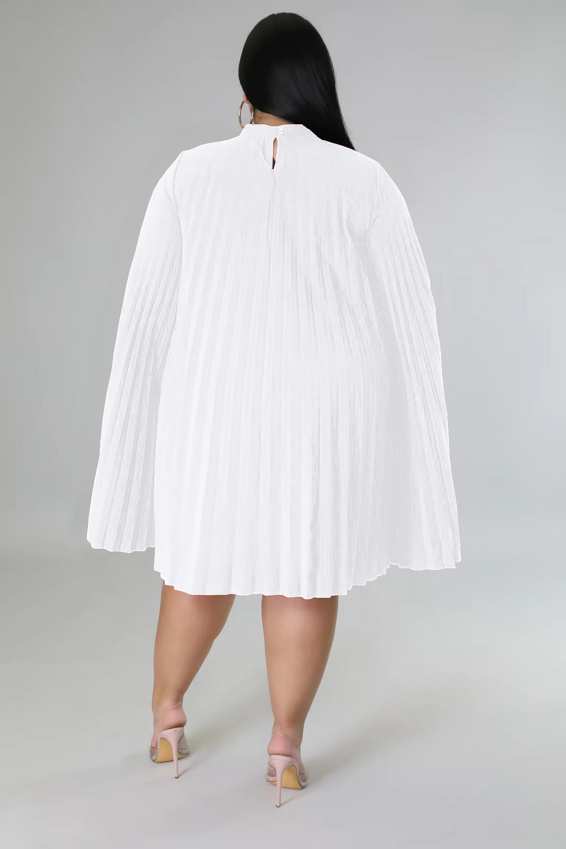 LADIES PLUS SIZE PLEATED DRESS WHITE / RED / BLACK (SIZE XL - 5XL)