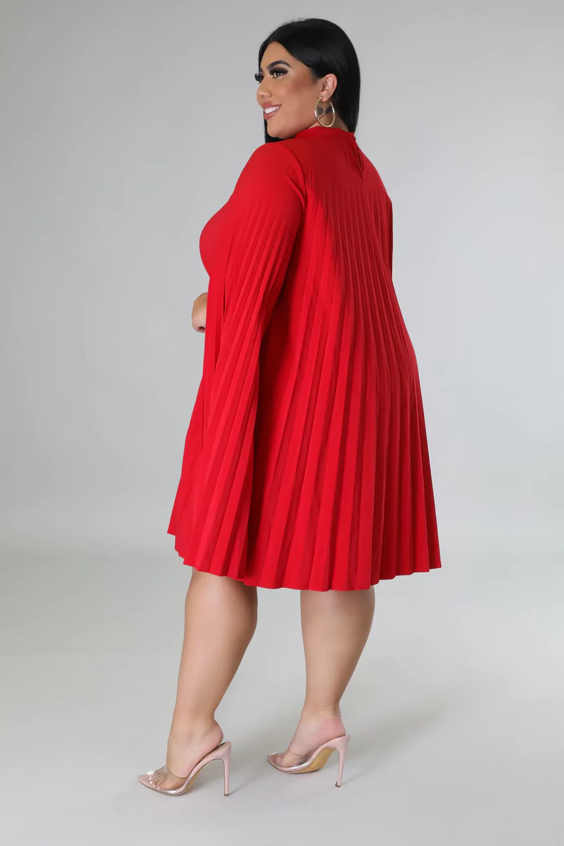 LADIES PLUS SIZE PLEATED DRESS WHITE / RED / BLACK (SIZE XL - 5XL)
