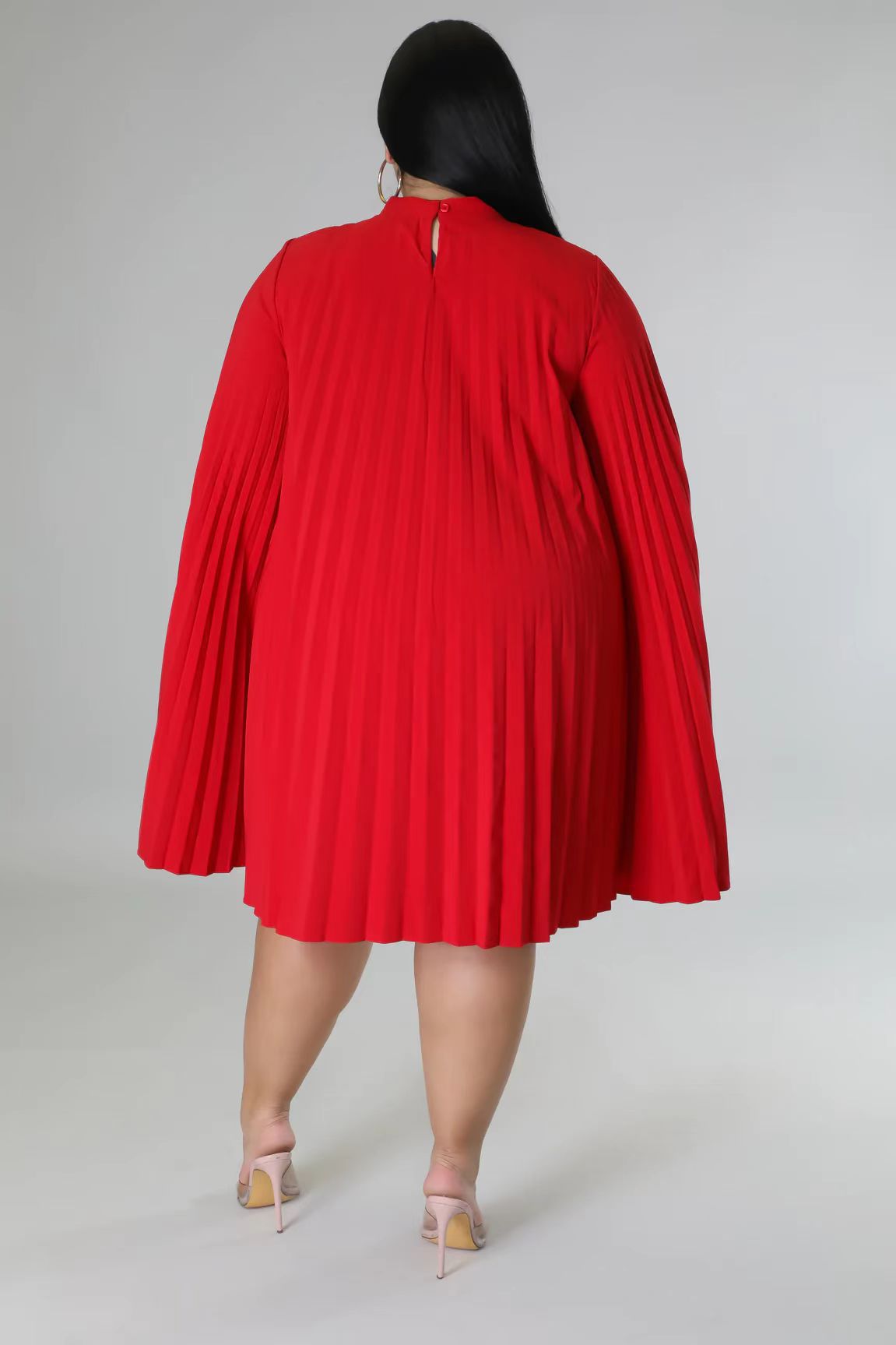 LADIES PLUS SIZE PLEATED DRESS WHITE / RED / BLACK (SIZE XL - 5XL)