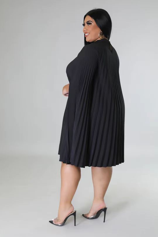 LADIES PLUS SIZE PLEATED DRESS WHITE / RED / BLACK (SIZE XL - 5XL)